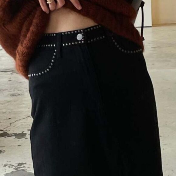 Moon river black denim studded skirt with slit NWT - Picture 1 of 10